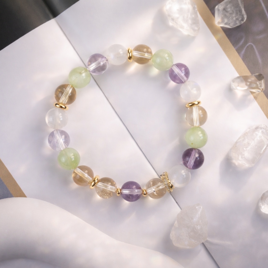 citrine, prehnite & amethyst bracelet harmony of light & abundance